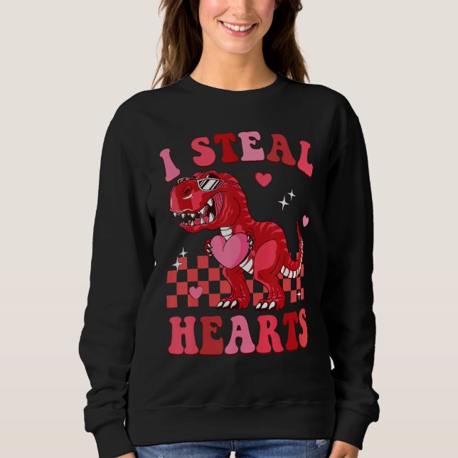 Sudadera Groovy Valentine Day I Steal Hearts Dinosaur Coupl (Anverso)