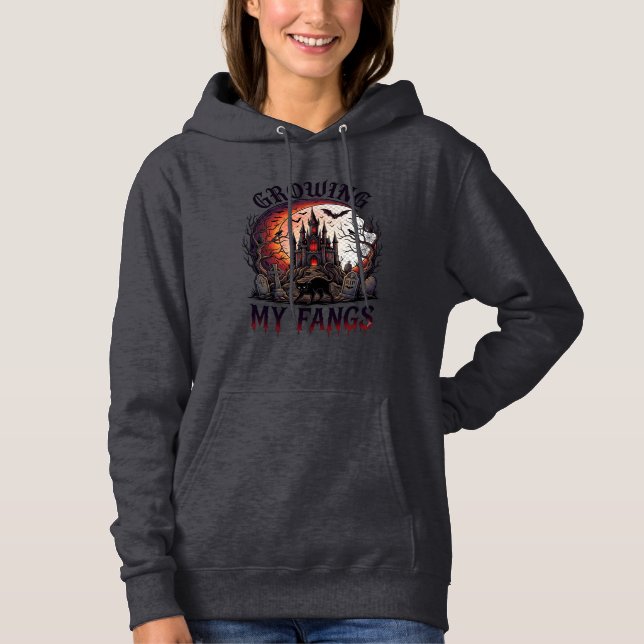 Sudadera Growing Fangs Halloween Castillo Embrujado Gato Ne (Anverso)