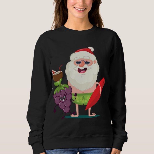 Sudadera Grúa divertida Santa Claus con ropa de Surf Board  (Anverso)