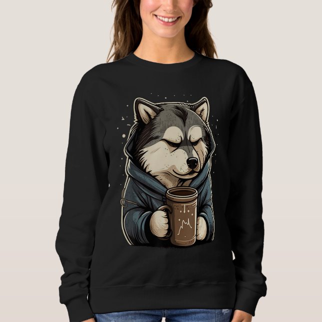 Sudadera Grumpy Coffee  Dog on Coffee Alaskan Malamute (Anverso)