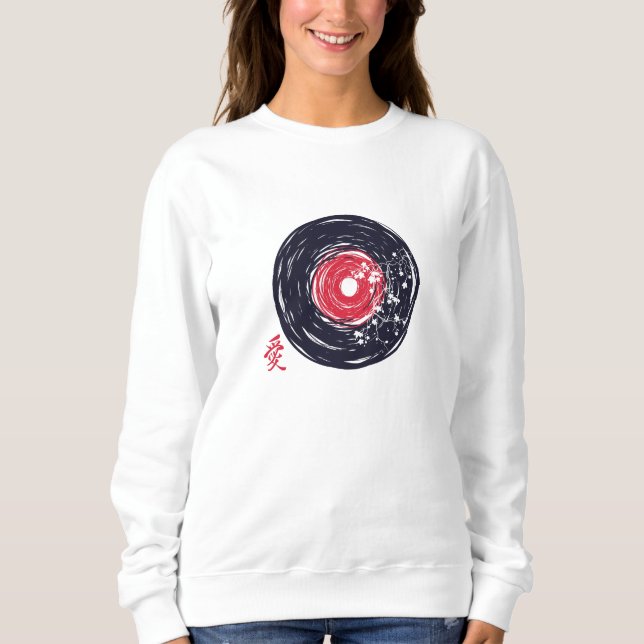 Sudadera Grunge Retro Del Registro Vinil Con Flores De Saku (Anverso)