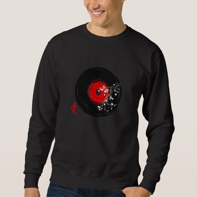 Sudadera Grunge Retro Del Registro Vinil Con Flores De Saku (Anverso)