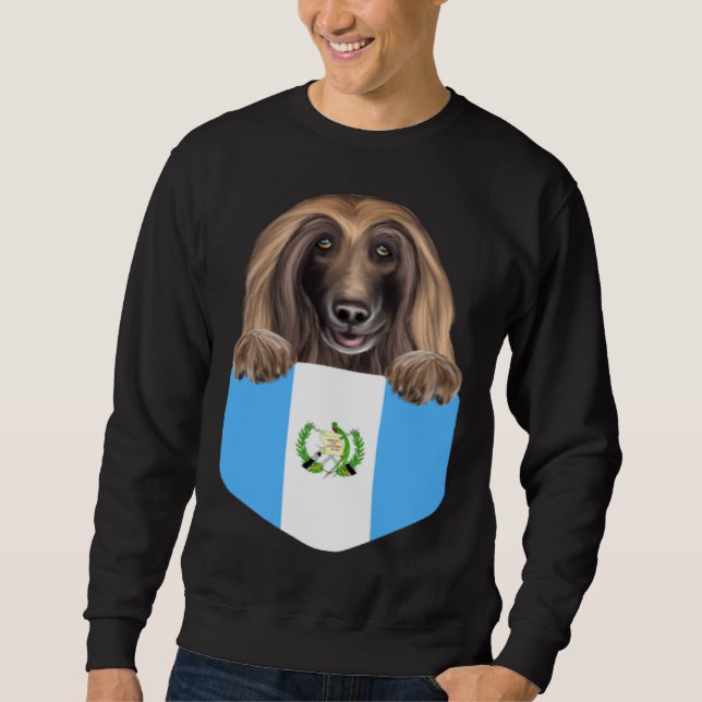 Sudadera Guatemala Flag Afghan Hound Dog In Pocket (Anverso)