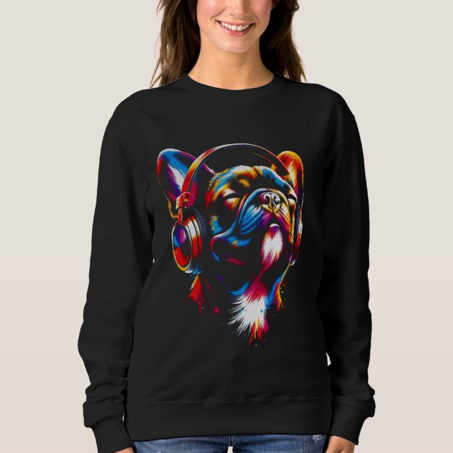 Sudadera Guay Bulldog francés Perro audífono música arte Cr (Anverso)