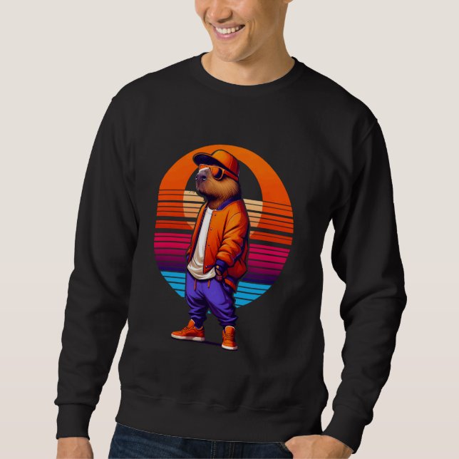Sudadera Guay Capybara Moderno Estilo Urbano Sunset Retro A (Anverso)