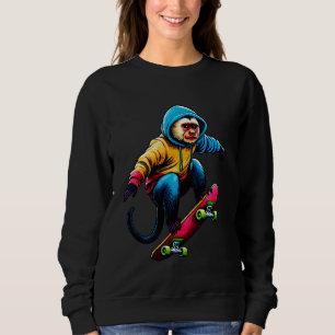 Sudadera Guay Funky Capuchin Monkey Skateboarding Illustrat