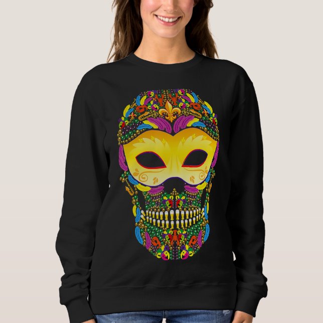 Sudadera Guay Mardi Gras Skull Jester Gorra Masked Bebidas  (Anverso)