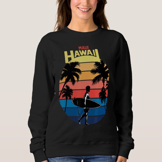 Sudadera Guay Maui Hawaii Retro Sunset Con Palm Tree Surfi (Anverso)