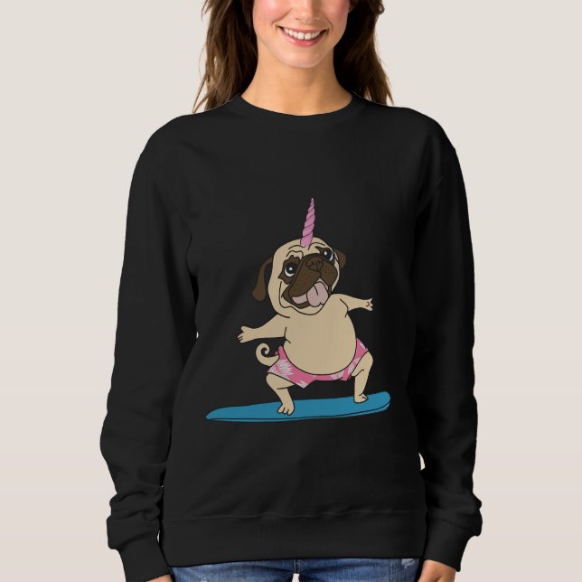 Sudadera Guay Unicorn Pug Surfing , diseño de moda Classic  (Anverso)