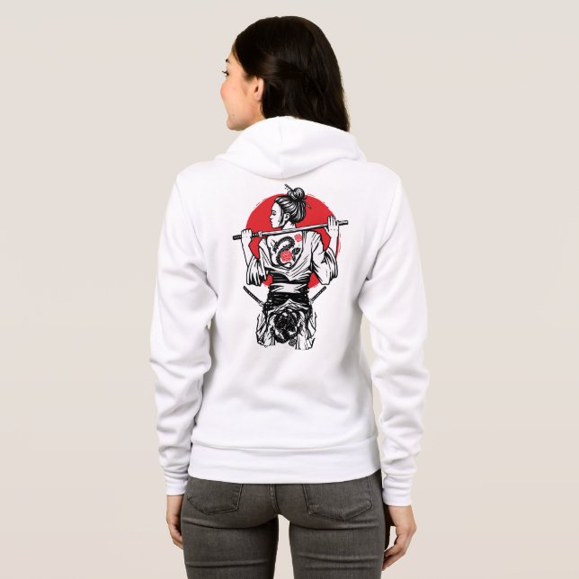 Sudadera Guerrera Samurái Femenina – Tatuaje de Rosa de Dra (Reverso completo)