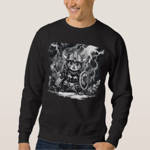 Sudadera Guerrero épico vikingo gato con hacha y escudo