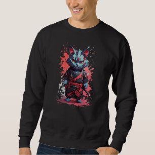 Sudadera Guerrero Ninja Gato Gris Acuarela Genial