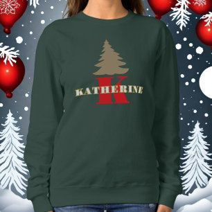 Sudadera Guión monogramado festivo árbol de oro blanco rojo