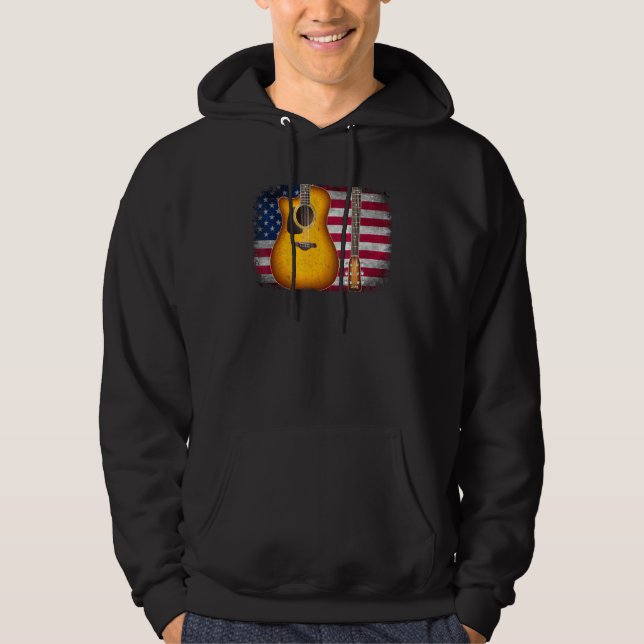 Sudadera Guitar 4th Of July  American Flag For Men Women (Anverso)