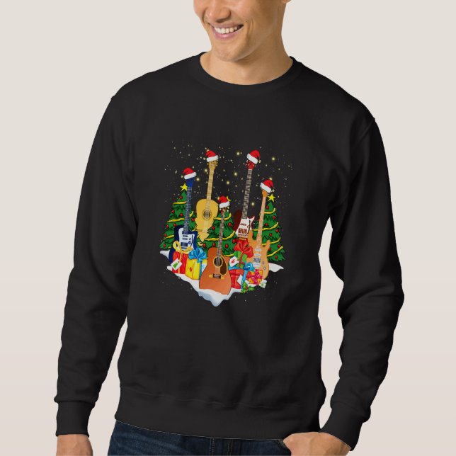 Sudadera Guitar Santa Hat Christmas Tree Music Ama las navi (Anverso)