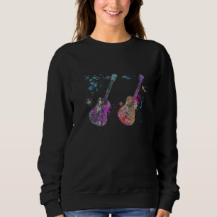 Sudadera Guitarra Bajo Acústica Silueta Acuarela Colorida