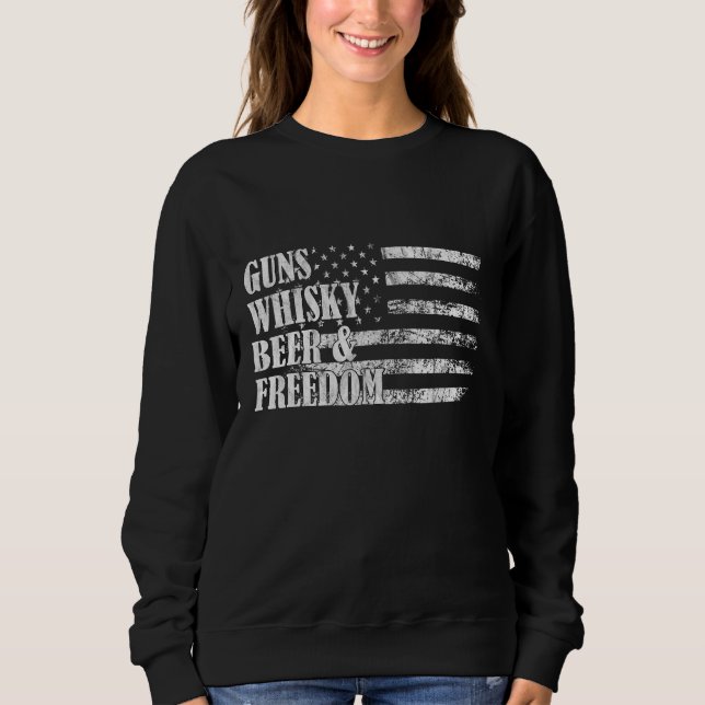 Sudadera Guns Whiskey Beer Y Freedom Veteran American Fla (Anverso)