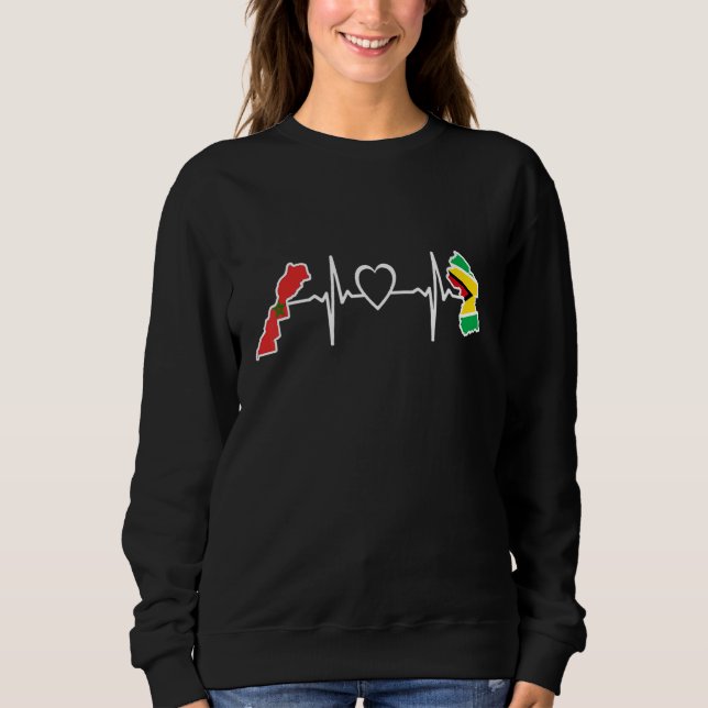 Sudadera Guyana Morocco Flag Guyanese Moroccan Heartbeat (Anverso)