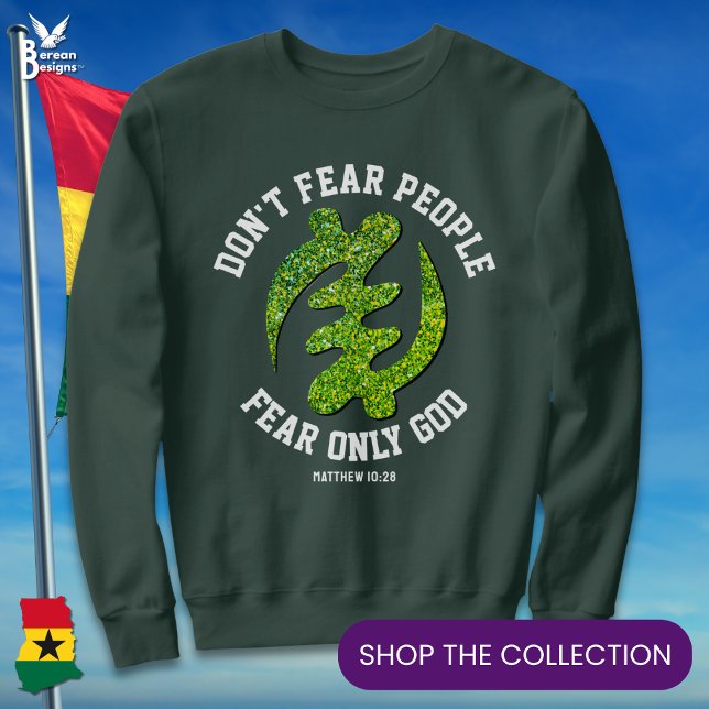 Sudadera Gye Nyame Adinkra SÓLO TEME AL DIOS Purpurina cris (Stylish green faux glitter GYE NYAME sweatshirt with CUSTOMIZABLE Christian text. Ideal Ghana gift.)