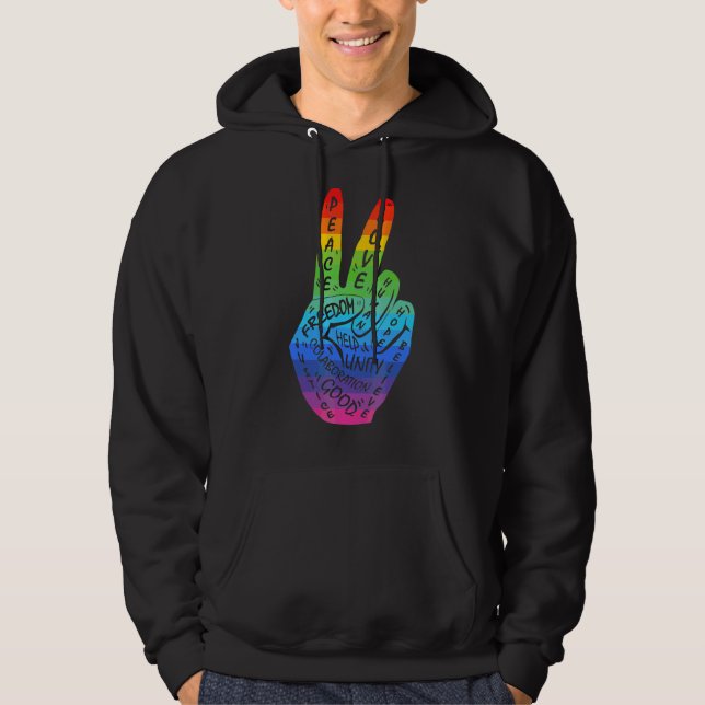 Sudadera Hacer la paz no la guerra mano de paz Rótulo Rainb (Anverso)