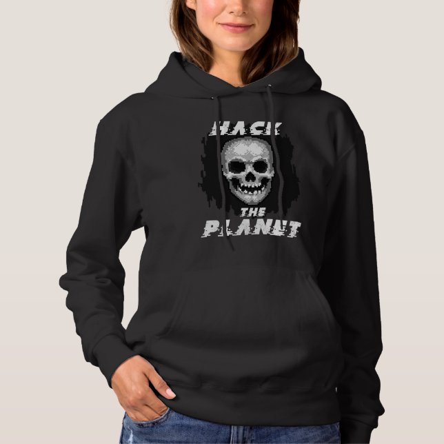 Sudadera Hack The Planet Retro Pixel Computer Skull Graphic (Anverso)
