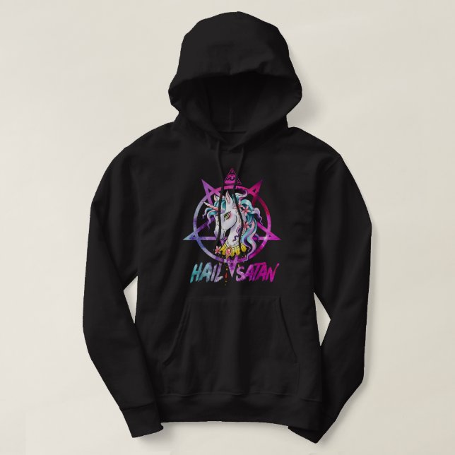 Sudadera Hail Satan Muerte de Unicornio Rave Arcoiris Metal (Diseño del anverso)