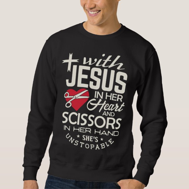 Sudadera Hairdresser  Jesus in her Heart hairstylist Christ (Anverso)