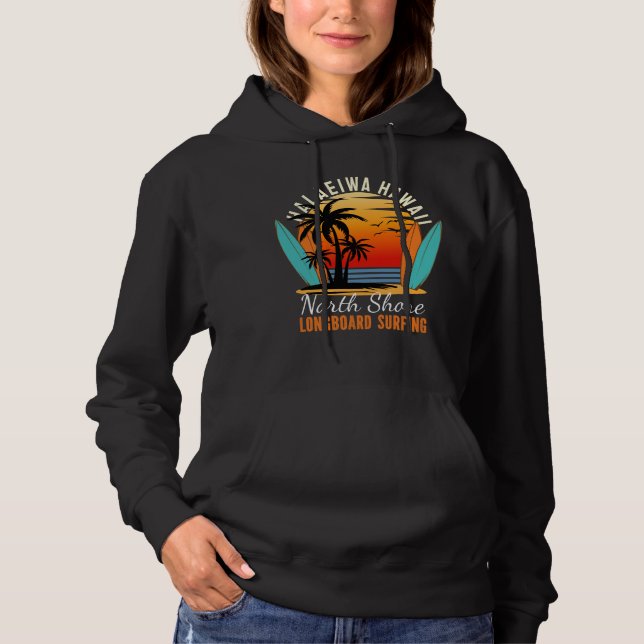Sudadera Haleiwa Hawaii North Shore Longboard Surfing (Anverso)