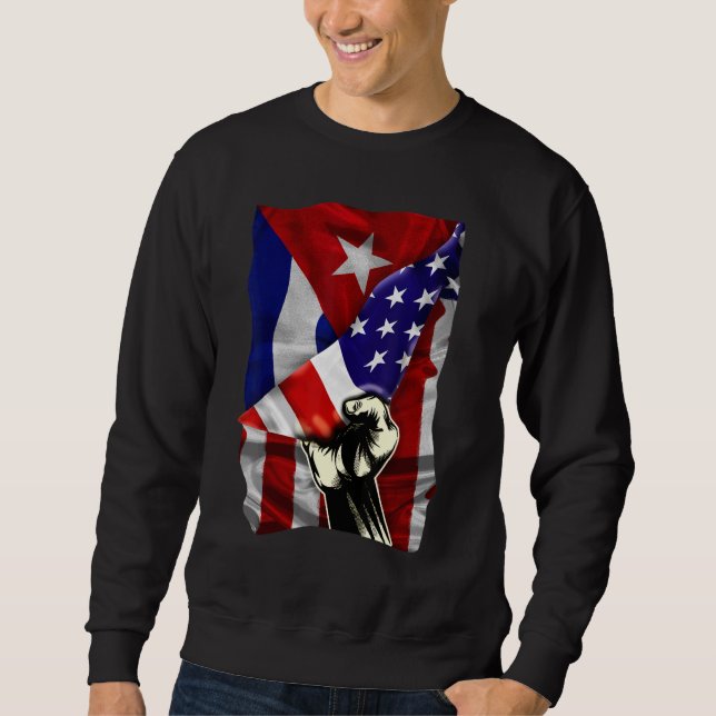 Sudadera Half American Flag Cuban ROOTS USA Flag Cuba DNA (Anverso)