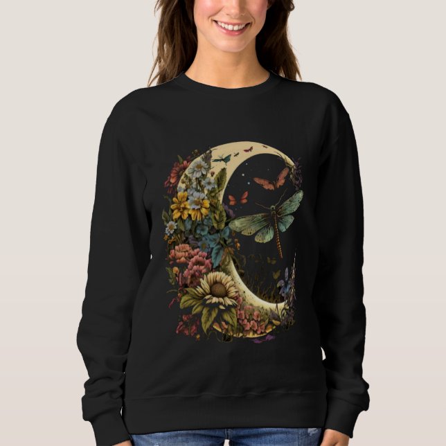 Sudadera Half Moon Dragonfly Insect Hippie Colorful Flowers (Anverso)