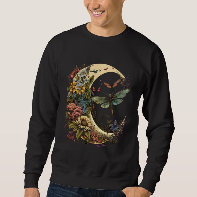 Sudadera Half Moon Dragonfly Insect Hippie Colorful Flowers (Anverso)
