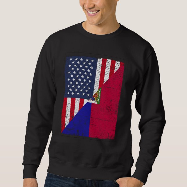 Sudadera Half USA Flag Half Haiti Flag American Haitian (Anverso)