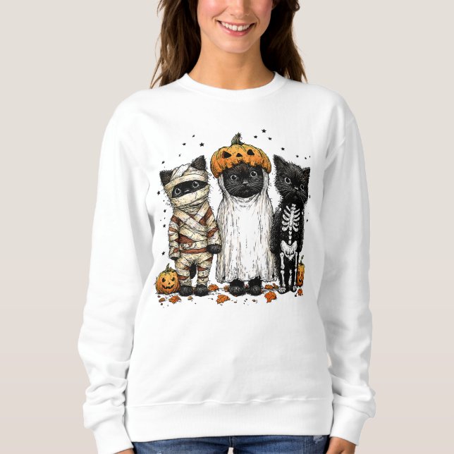 Sudadera Halloween 3 gatos negros graciosos adorables (Anverso)