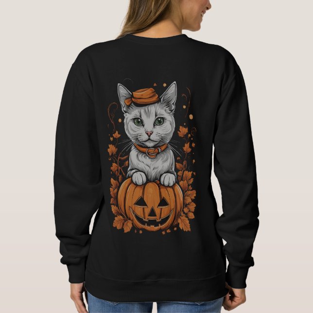 Sudadera Halloween 6 gatitos, jack-o-lantern, regalo, gatit (Reverso)