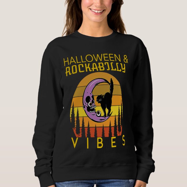 Sudadera Halloween and Rockabilly Vibes Black Cat and Hallo (Anverso)