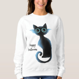 Sudadera Halloween Big Eyes Black Blue Evil Cat