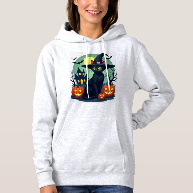 Sudadera Halloween Black Cat Hat Spooky Cat and Pumpkin Gra (Anverso)