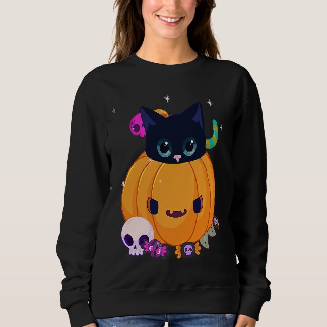 Sudadera Halloween Black Cat Pumpkin Candy For Kids Girls (Anverso)