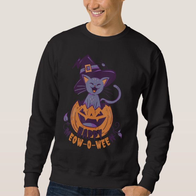Sudadera Halloween Black Cat With Witches Pumpkin Hat For K (Anverso)