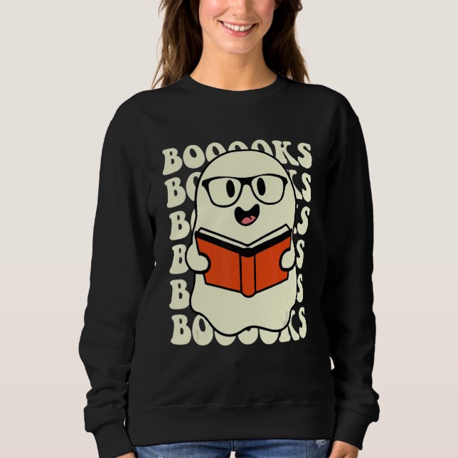 Sudadera Halloween Booooks Cute Ghost Boo Reading Books Adu (Anverso)