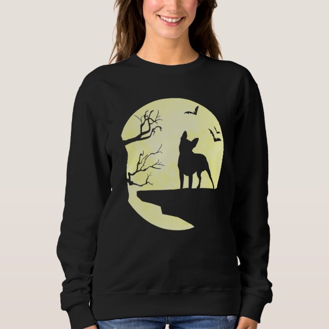 Sudadera Halloween Boston Terrier Silhouette Moon Dog Bats (Anverso)