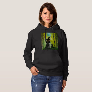 Sudadera Halloween Bruja Gótica Gato Negro Color de agua es