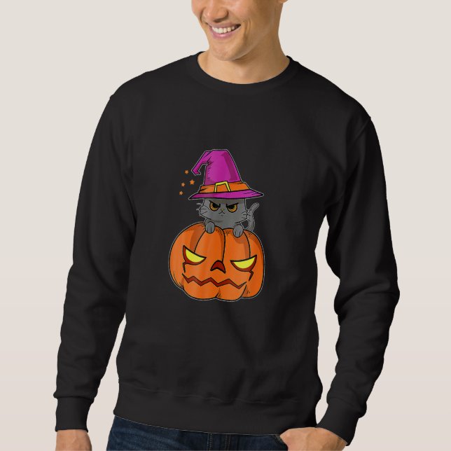 Sudadera Halloween Cat Wearing A Witch Hat With Pumpkin For (Anverso)