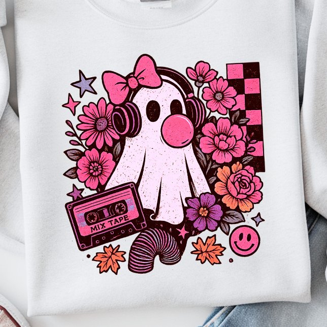 Sudadera Halloween, Chica de Fantasma Retro Estética Bubble (This ghost girl design mixes 90s aesthetic nostalgia with playful Halloween charm.)