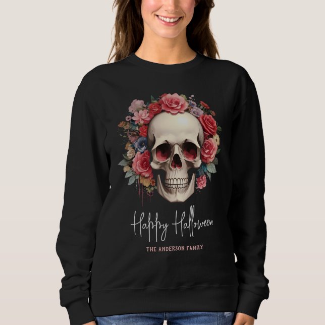 Sudadera Halloween con cráneo floral rosa (Anverso)