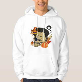 Sudadera Halloween con gato negro de camiseta y esqueleto h