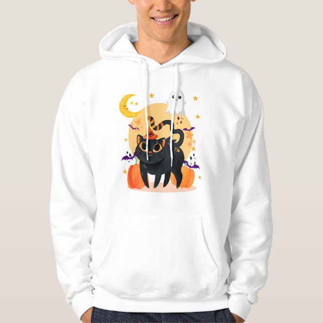 Sudadera Halloween con gato negro y fantasma (Anverso)