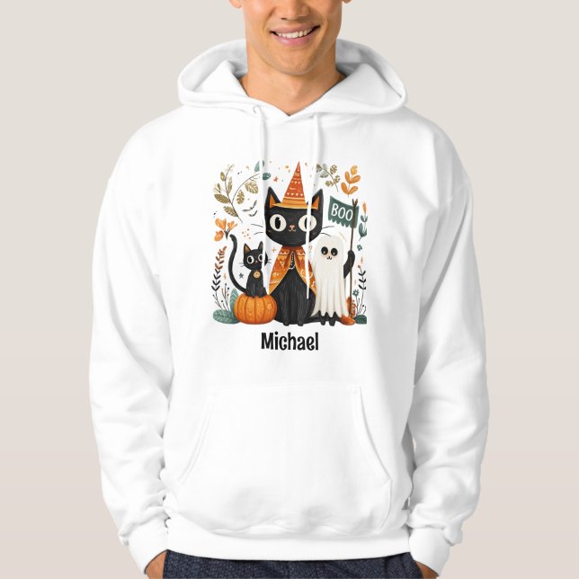 Sudadera Halloween con gatos negros y fantasmas personaliza (Anverso)