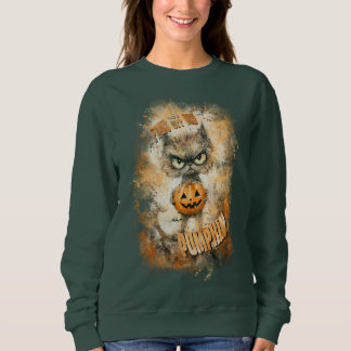 Sudadera Halloween Cranky Cat Con Calabaza