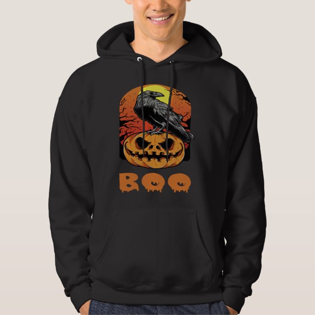 Sudadera Halloween Crow Raven Moon Pumpkin Costume Boo (Anverso)